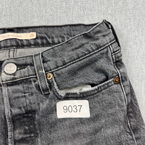 Levis Jeans Womens 25x28 Black Wedgie Straight Button Fly Premium BIG E Denim - Picture 16 of 16